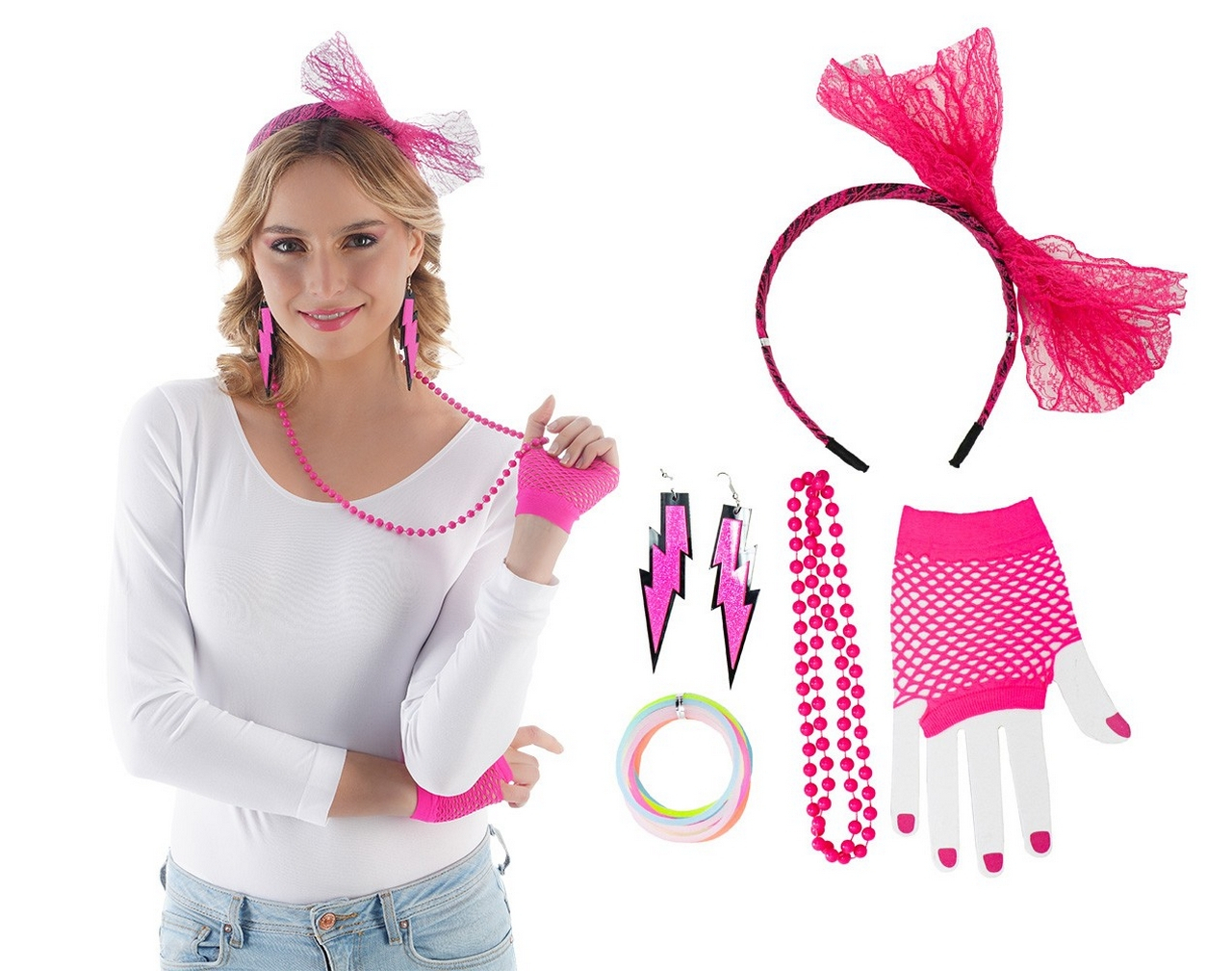 Neon Roze Jaren 80 Popstar Set