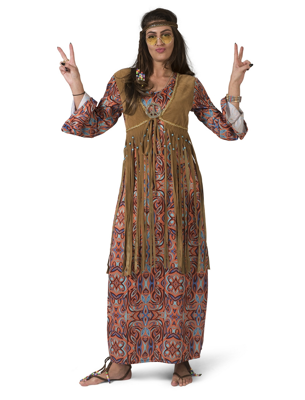 Lange Hippie Happening Jaren 60 Vrouw Kostuum