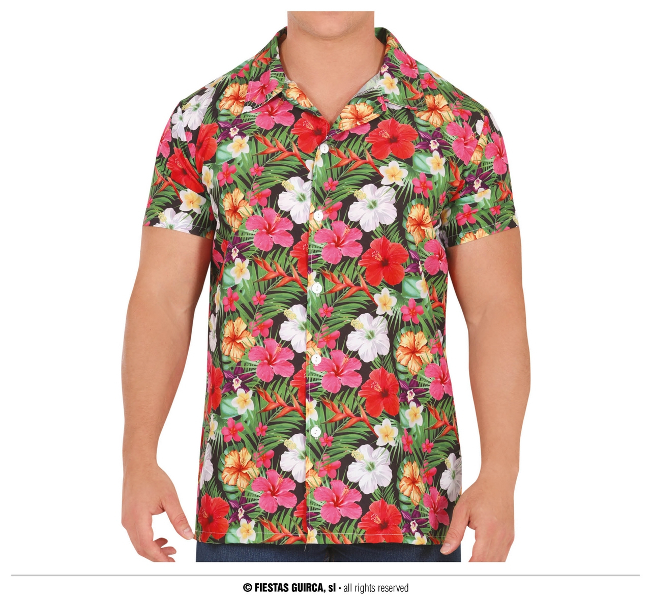 Tropical Hawaii Flower Beach Blouse Man