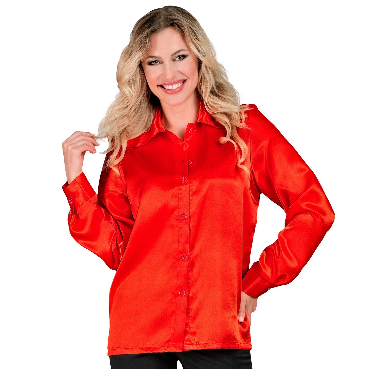 Jaren 70 Blouse Satijn Rood Vrouw Kostuum