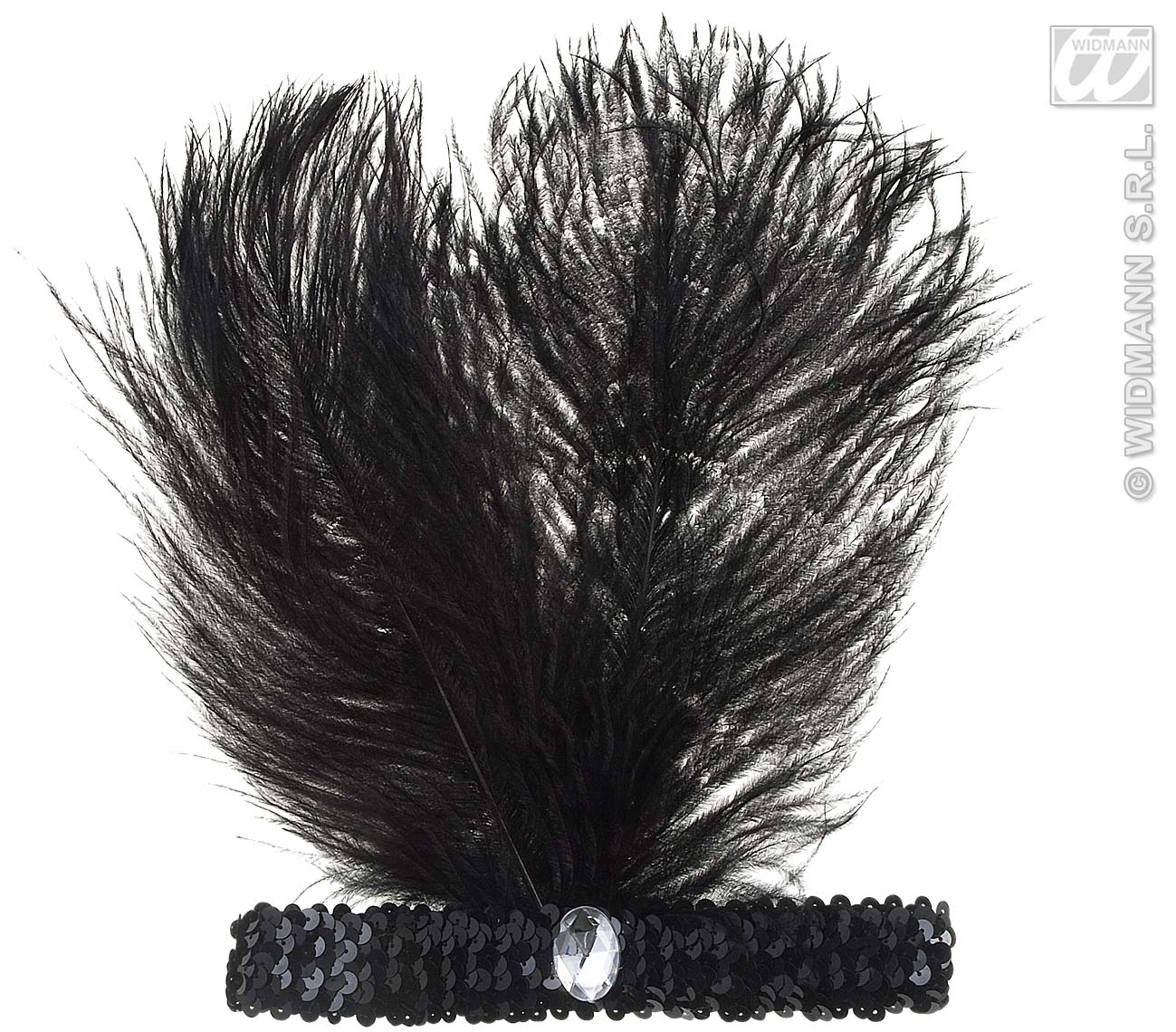 Hoofdband Zwart Met Marabou En Edelsteen