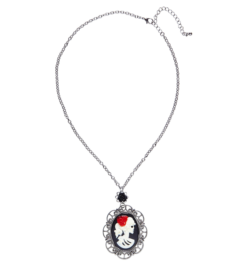 Dark Days Ketting Met Zwarte Roos En Cameo Schedel