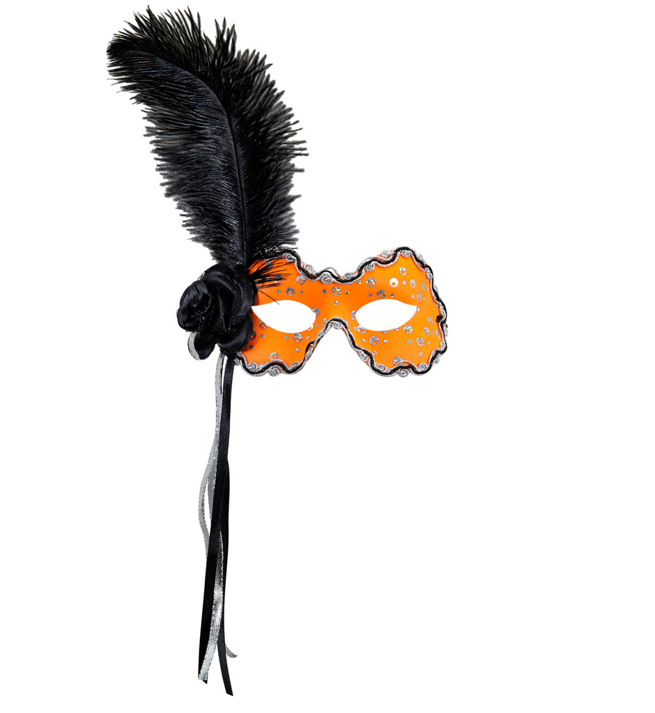 Samba Oogmasker Brazilie Met Veren, Neon Oranje