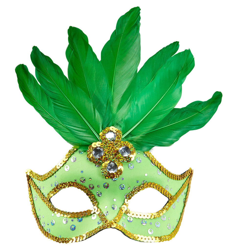 Samba Oogmasker Brazilie Met Veren En Parels, Neon Groen