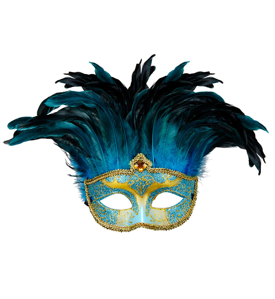 Veren Masker Countess Met Glitters En Veren, Blauw