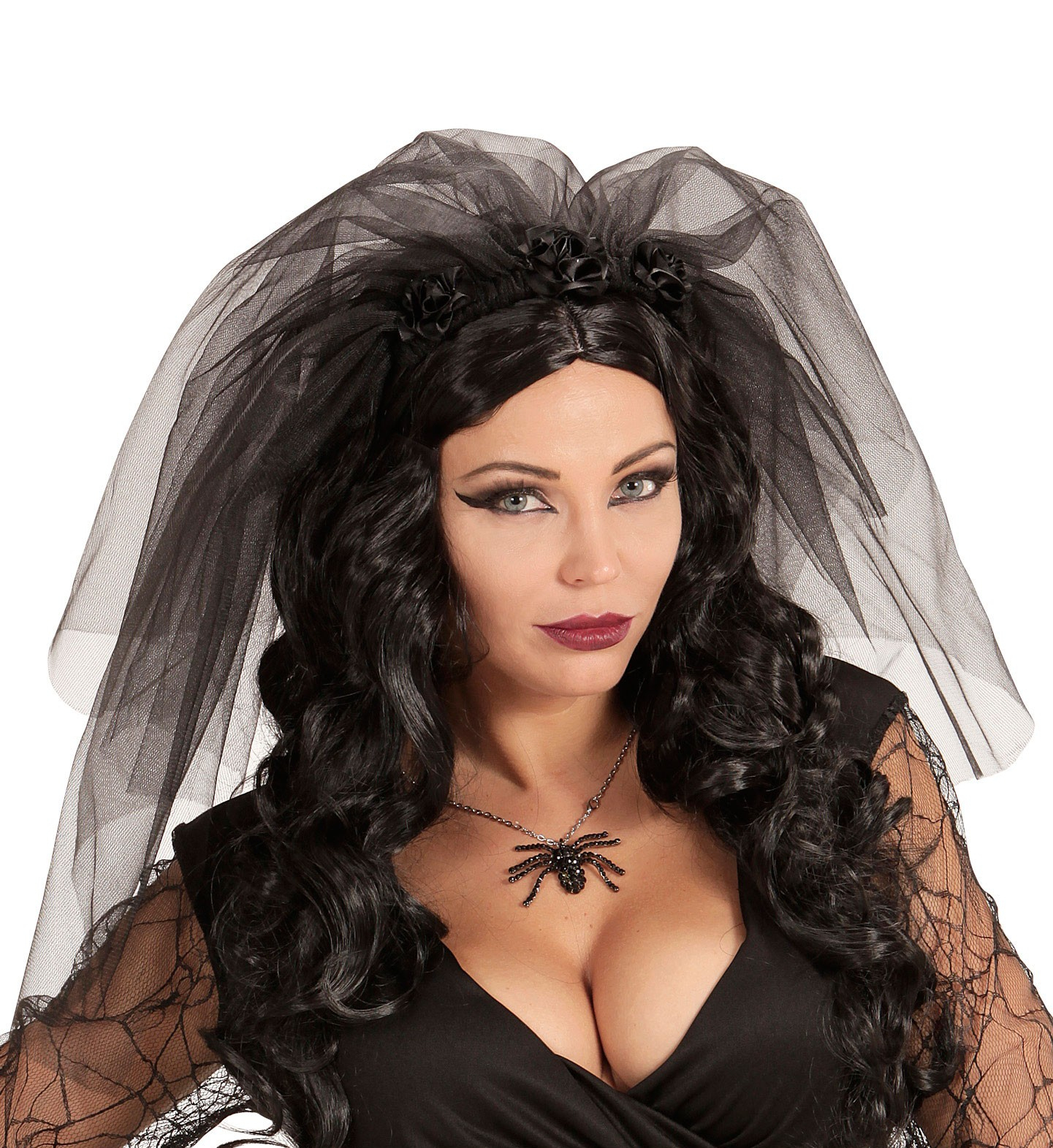 Dark Bride Zwarte Sluier Met Bloemen