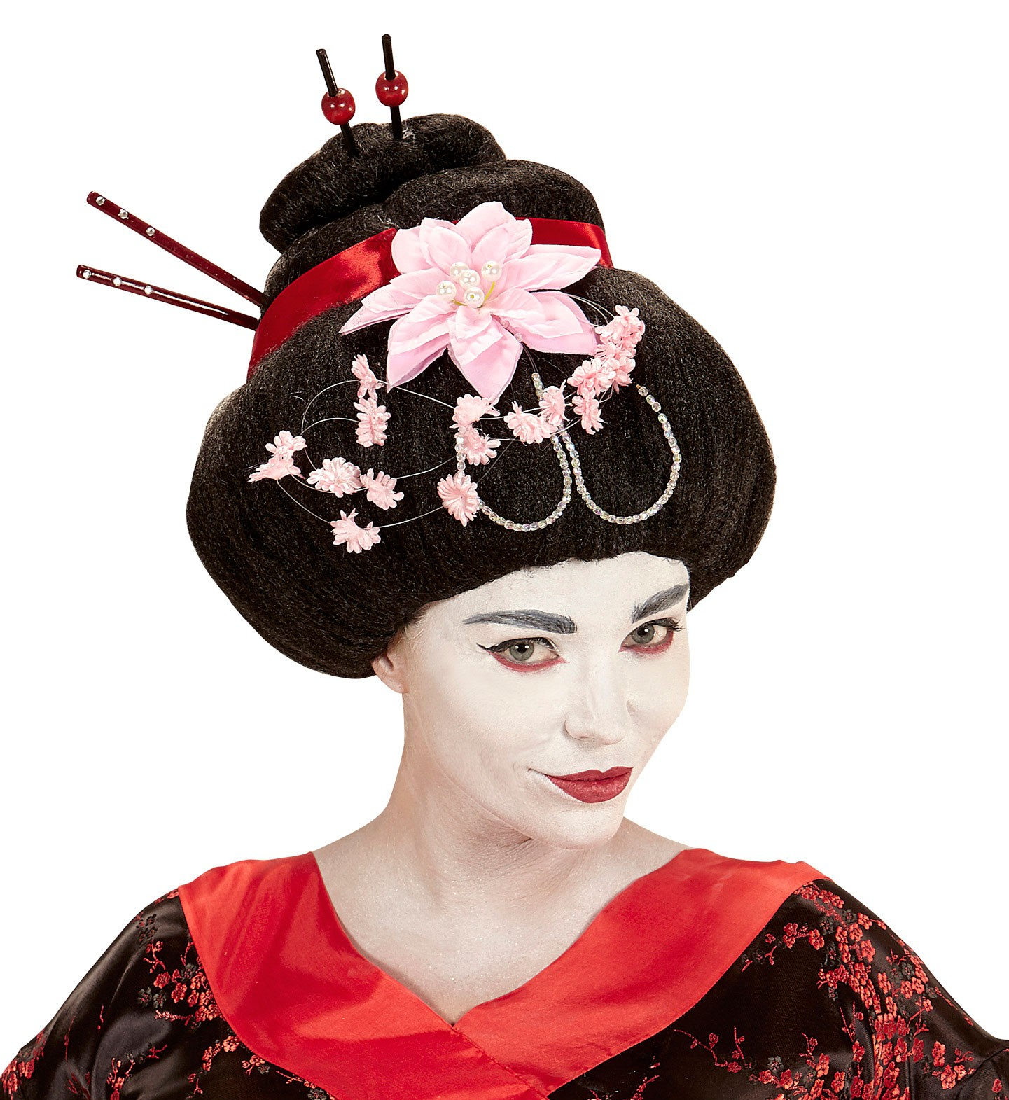 Osaka Pruik, Geisha Met Bloemen En Stokjes