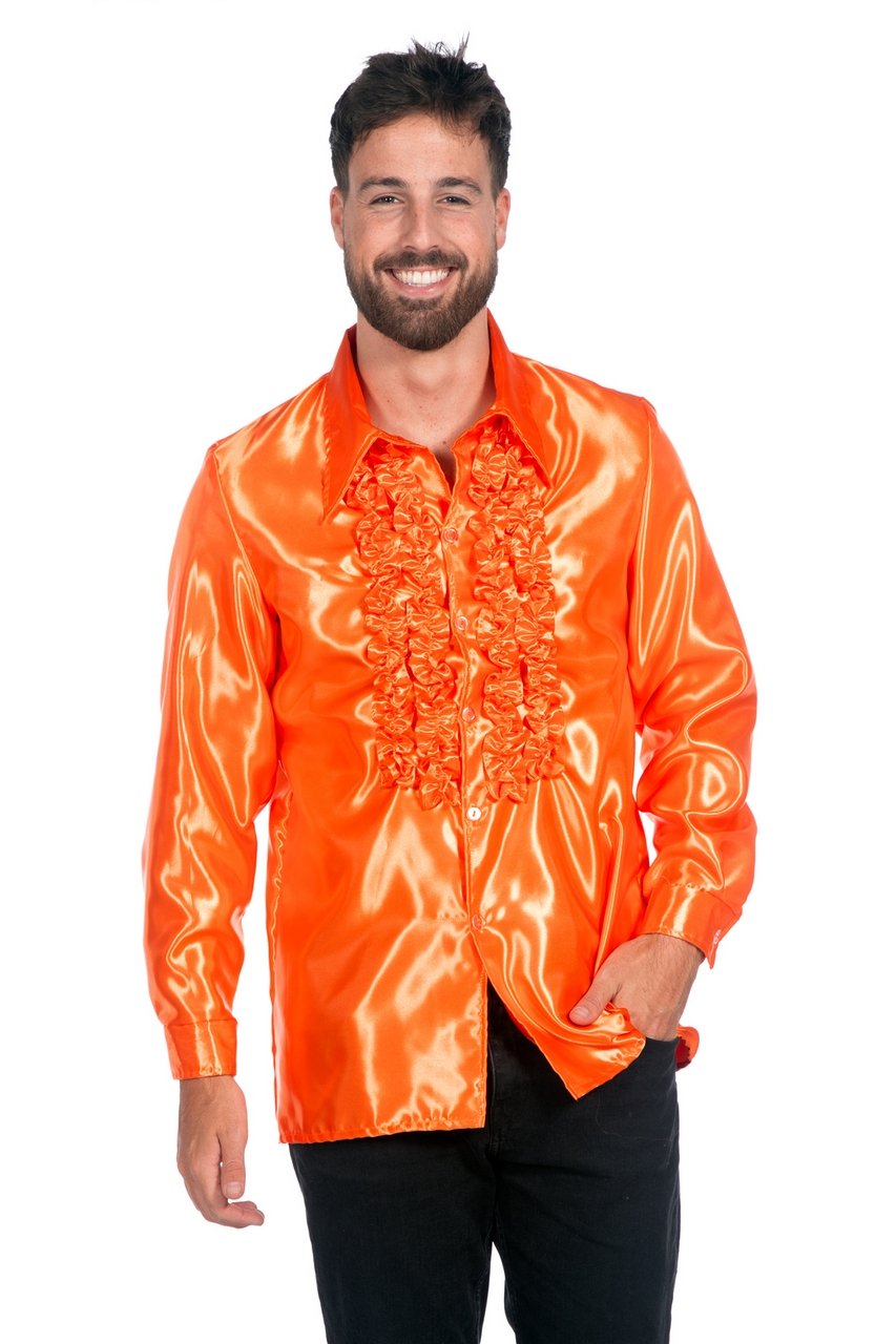 Oranje Ruchesblouse Satijn Foute Disco